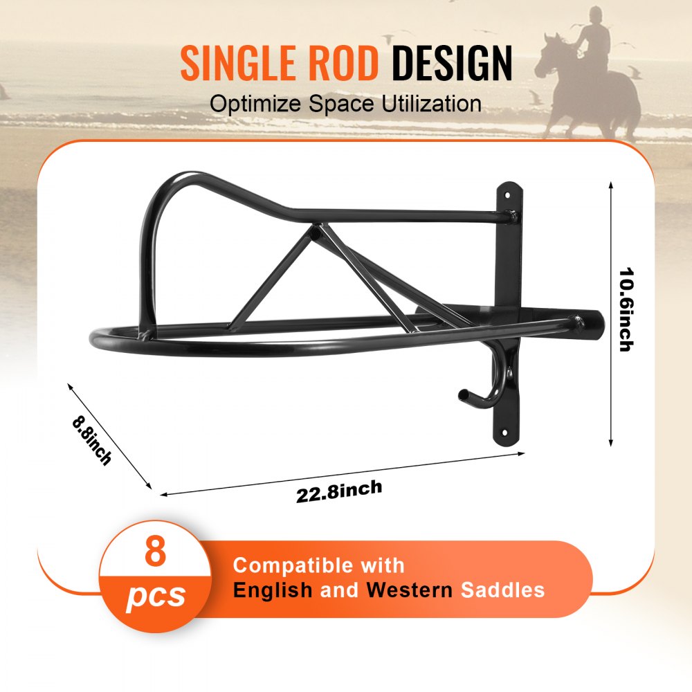 VEVOR Wall Mount Saddle Rack with Pad Bar 8 Packs Horse Saddle Rack Stand 