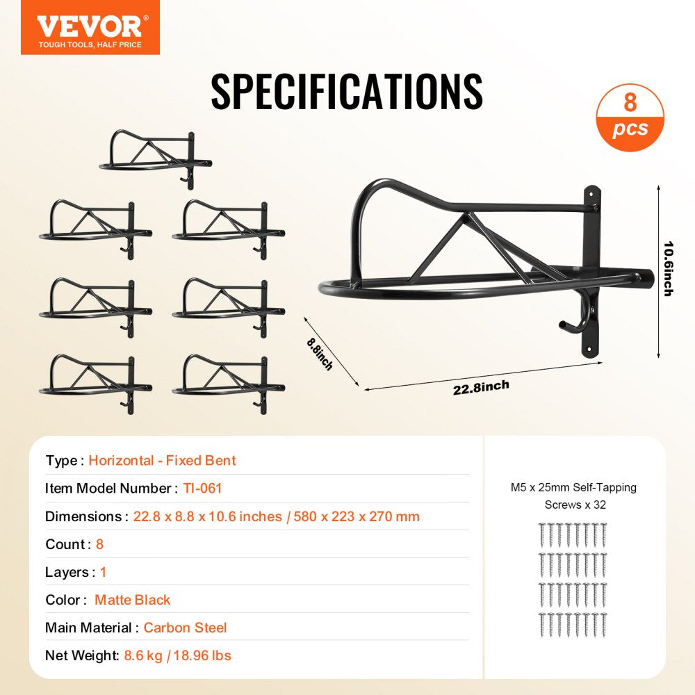 VEVOR Wall Mount Saddle Rack with Pad Bar 8 Packs Horse Saddle Rack Stand 