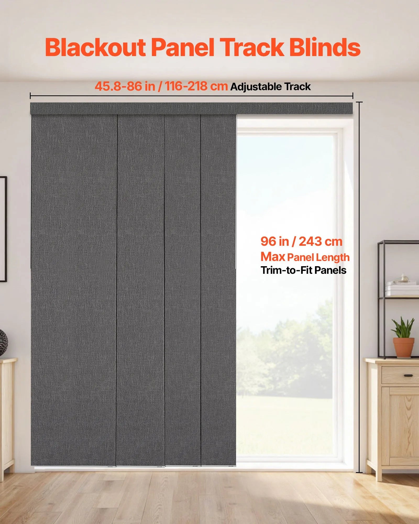 VEVOR Panel Track Blinds Extendable Track 45.8 in to 86 in W Trimmable Dark Gray