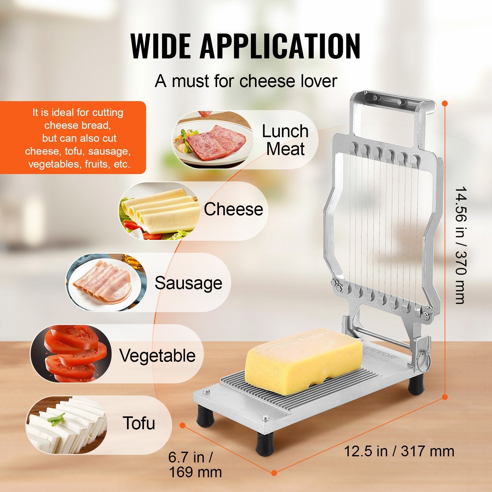 VEVOR Cheese Cutter with Wire Cheeser Butter Cutting 0.39" & 0.78" Cheese Slicer 