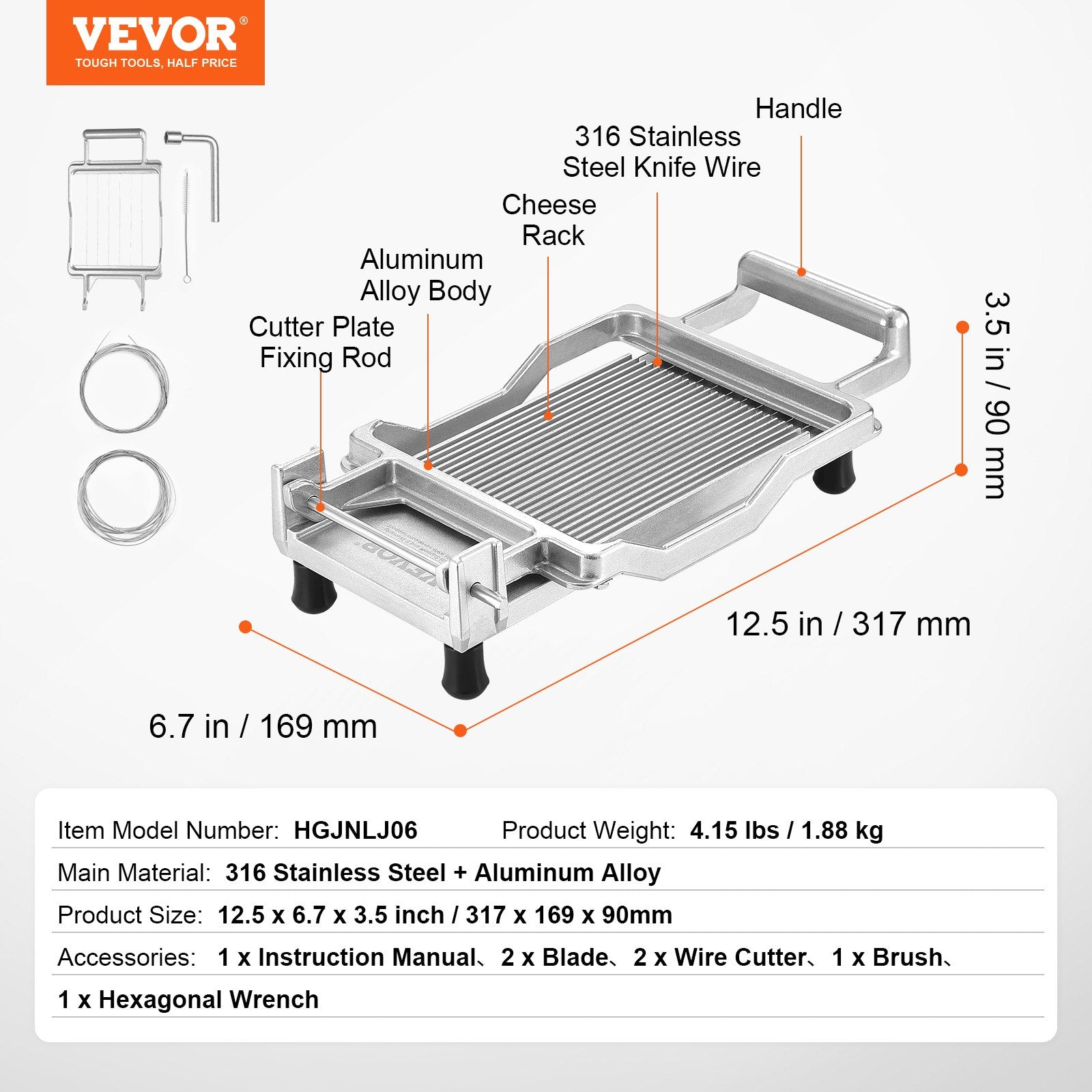 VEVOR Cheese Cutter with Wire Cheeser Butter Cutting 0.39" & 0.78" Cheese Slicer 