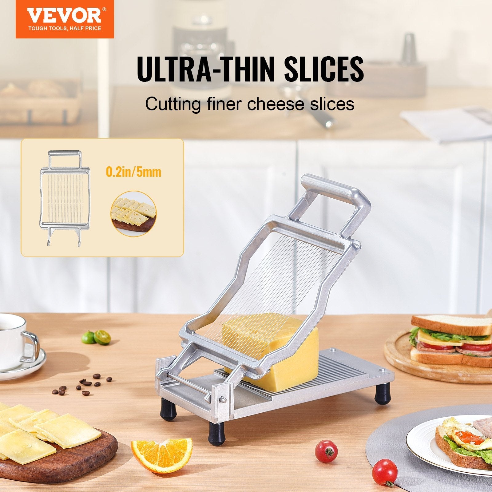 VEVOR Cheese Cutter with Wire Cheeser Butter Cutting 0.2" Thin Cheese Slicer 
