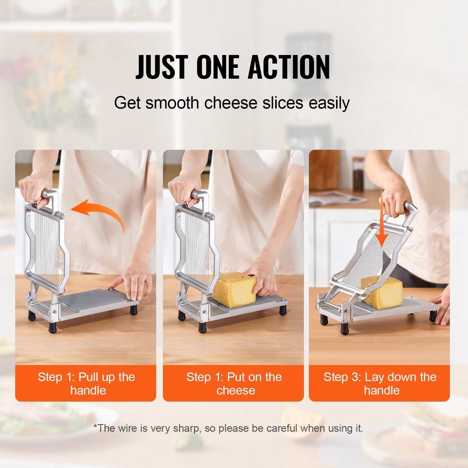 VEVOR Cheese Cutter with Wire Cheeser Butter Cutting 0.2" Thin Cheese Slicer 