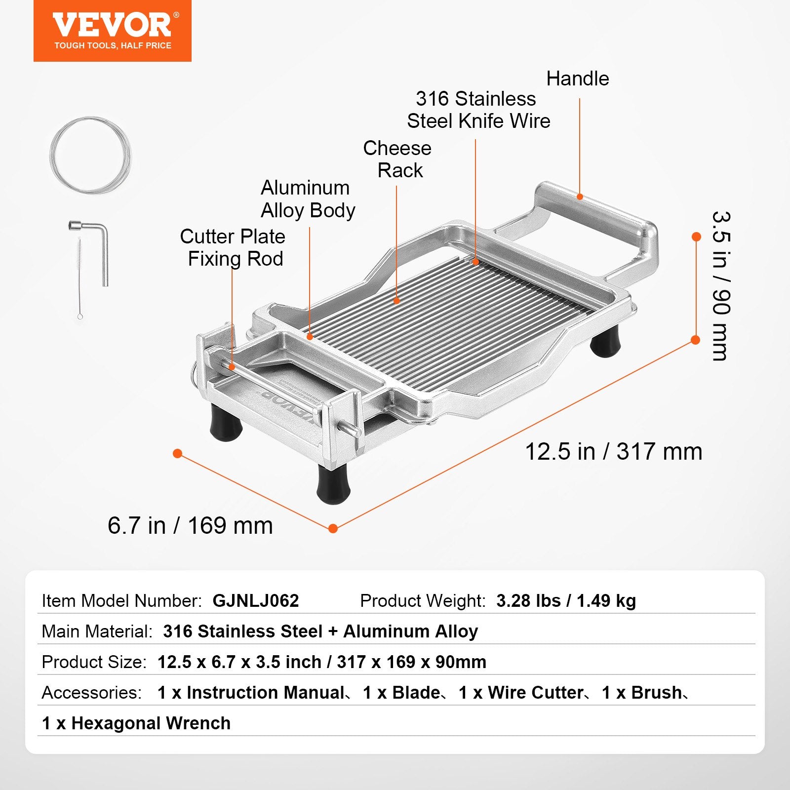 VEVOR Cheese Cutter with Wire Cheeser Butter Cutting 0.2" Thin Cheese Slicer 