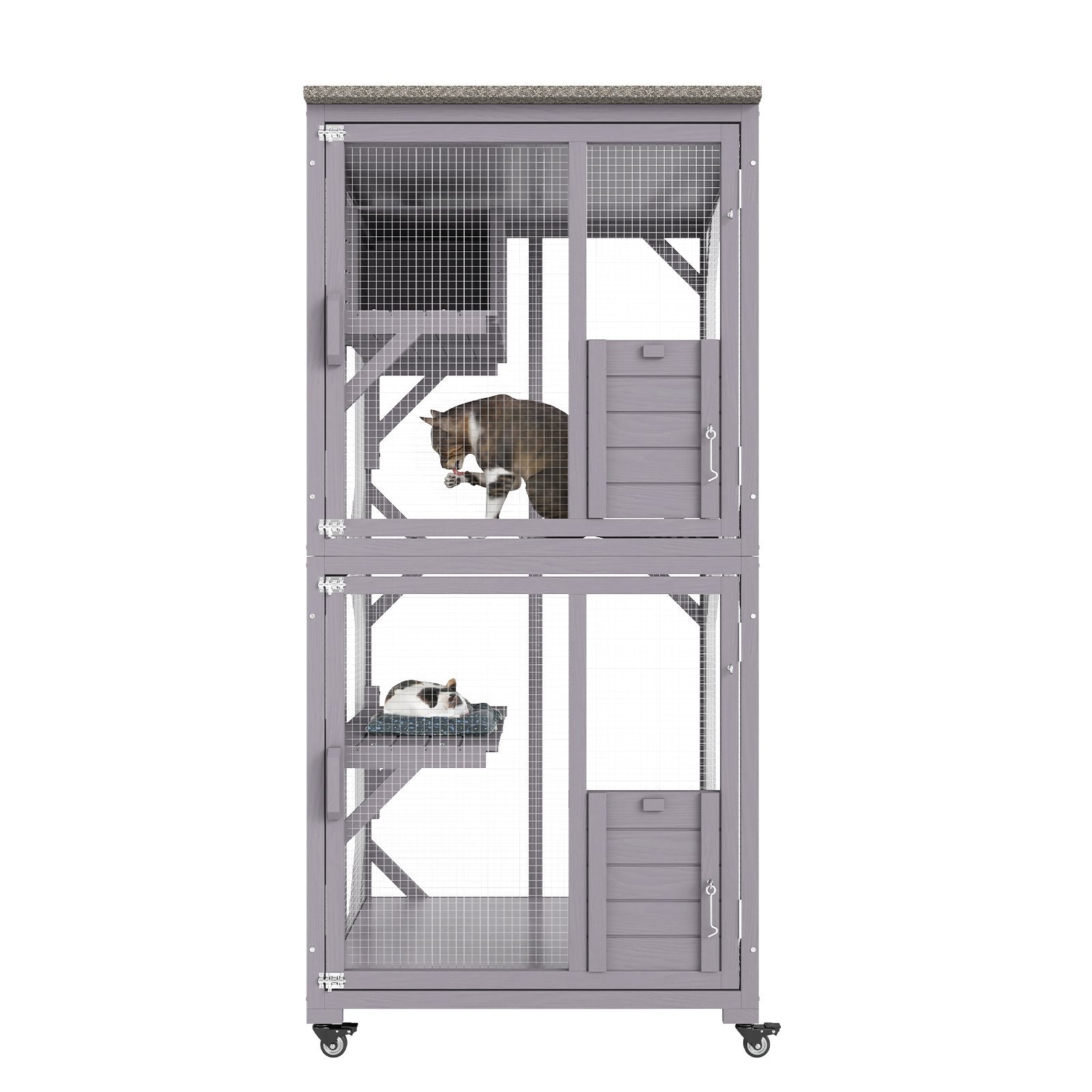 VEVOR Cat House Outdoor, 3-Tier Large Catio, Cat Enclosure with 360° Rotating Casters, 2 Platforms, A Resting Box and Large Front Door, 29.9 x 34 x 64.1 inch 