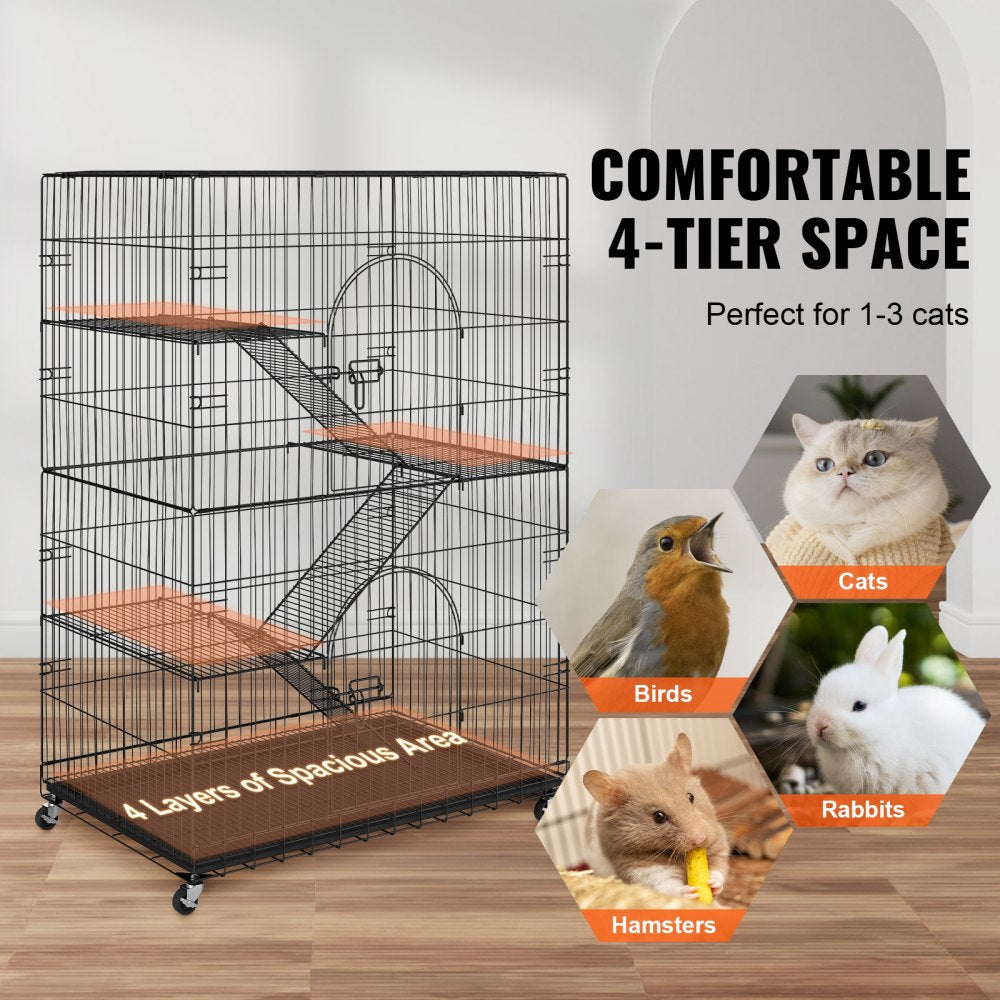VEVOR Catio, 4-Tier Large Cat Cages Indoor, Detachable Metal Playpen Enclosure with 360° Rotating Casters, with 3 Ladders and a Hammock for 1-3 Cats, 35.4x23.6x51 inch 