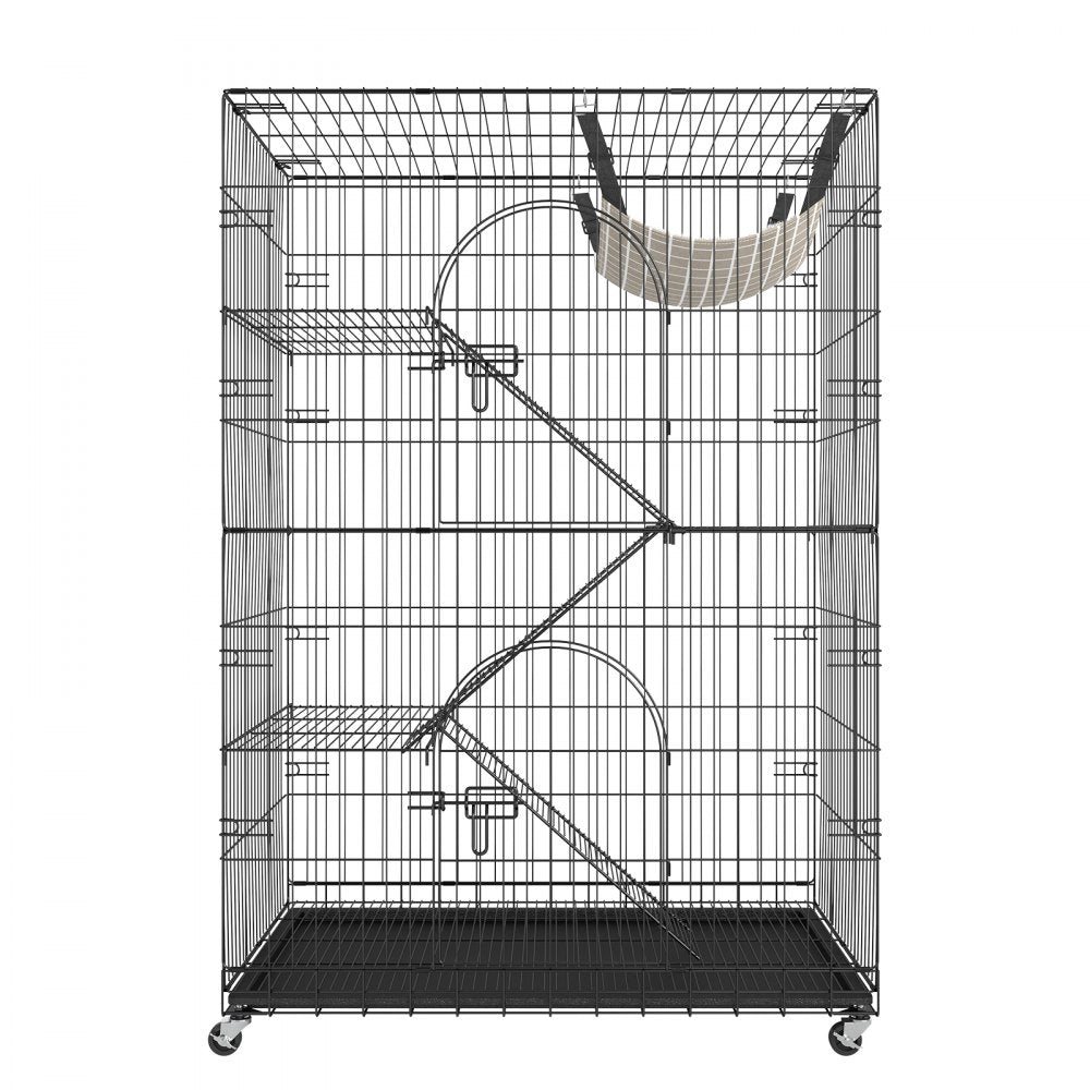 VEVOR Catio, 4-Tier Large Cat Cages Indoor, Detachable Metal Playpen Enclosure with 360° Rotating Casters, with 3 Ladders and a Hammock for 1-3 Cats, 35.4x23.6x51 inch 
