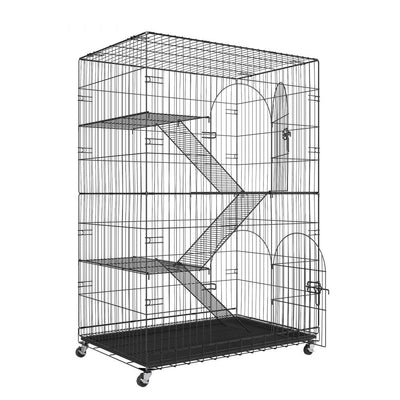 VEVOR Catio, 4-Tier Large Cat Cages Indoor, Detachable Metal Playpen Enclosure with 360° Rotating Casters, with 3 Ladders and a Hammock for 1-3 Cats, 35.4x23.6x51 inch 