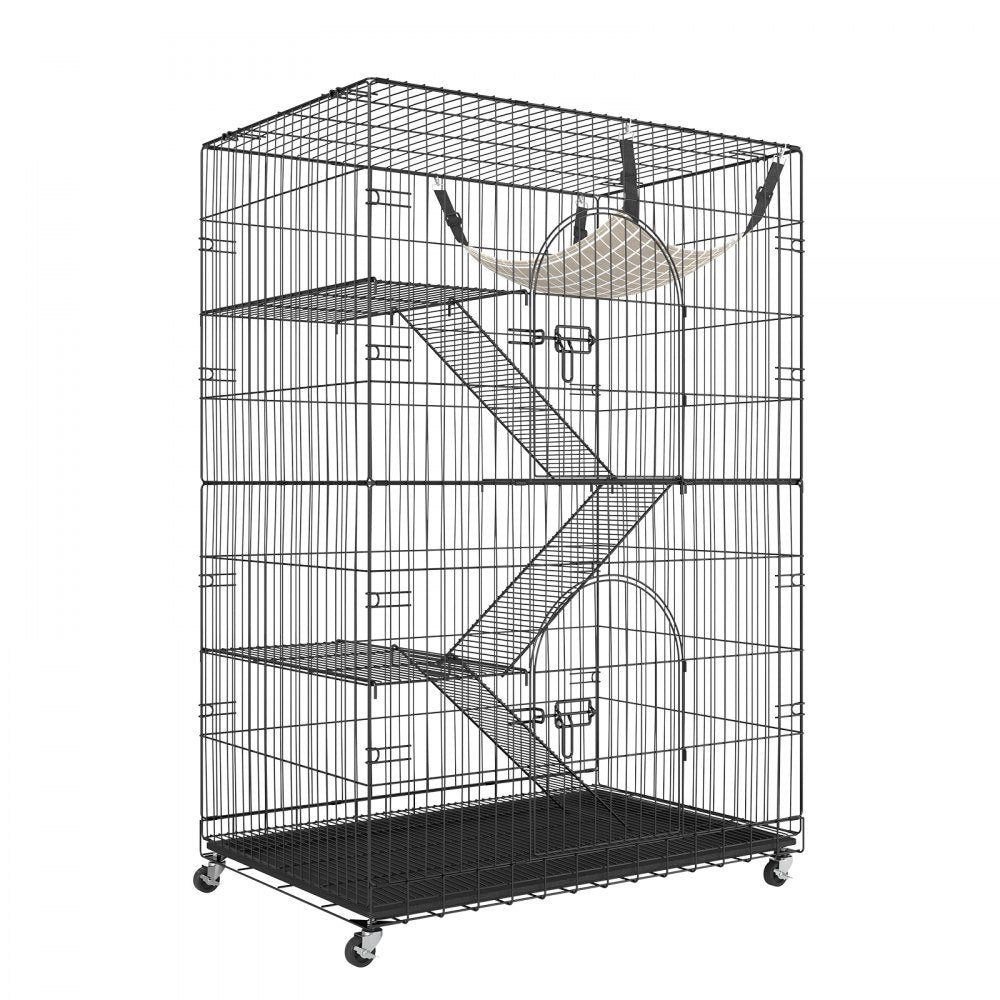 VEVOR Catio, 4-Tier Large Cat Cages Indoor, Detachable Metal Playpen Enclosure with 360° Rotating Casters, with 3 Ladders and a Hammock for 1-3 Cats, 35.4x23.6x51 inch 