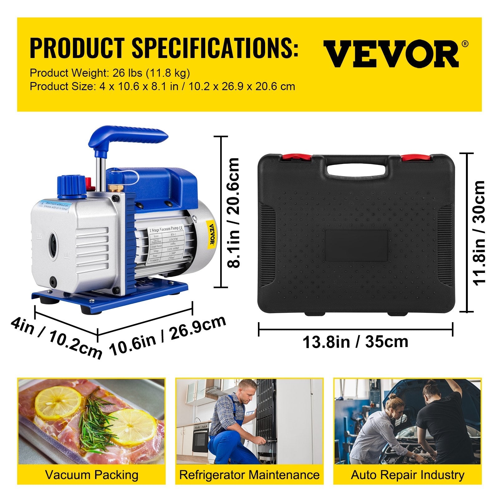 VEVOR Vacuum Pump 4.8CFM 1/4 HP Single Stage HVAC A/C Refrigeration Kit 5PA Ultimate Vacuum Manifold Gauge Set R410A R134A R22 HVAC AC, 4-Way Manifold Gauge and Hose for Air Conditioning Systems 