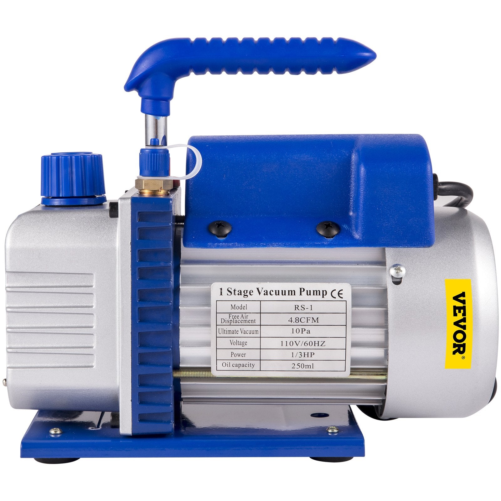 VEVOR Vacuum Pump 4.8CFM 1/4 HP Single Stage HVAC A/C Refrigeration Kit 5PA Ultimate Vacuum Manifold Gauge Set R410A R134A R22 HVAC AC, 4-Way Manifold Gauge and Hose for Air Conditioning Systems 