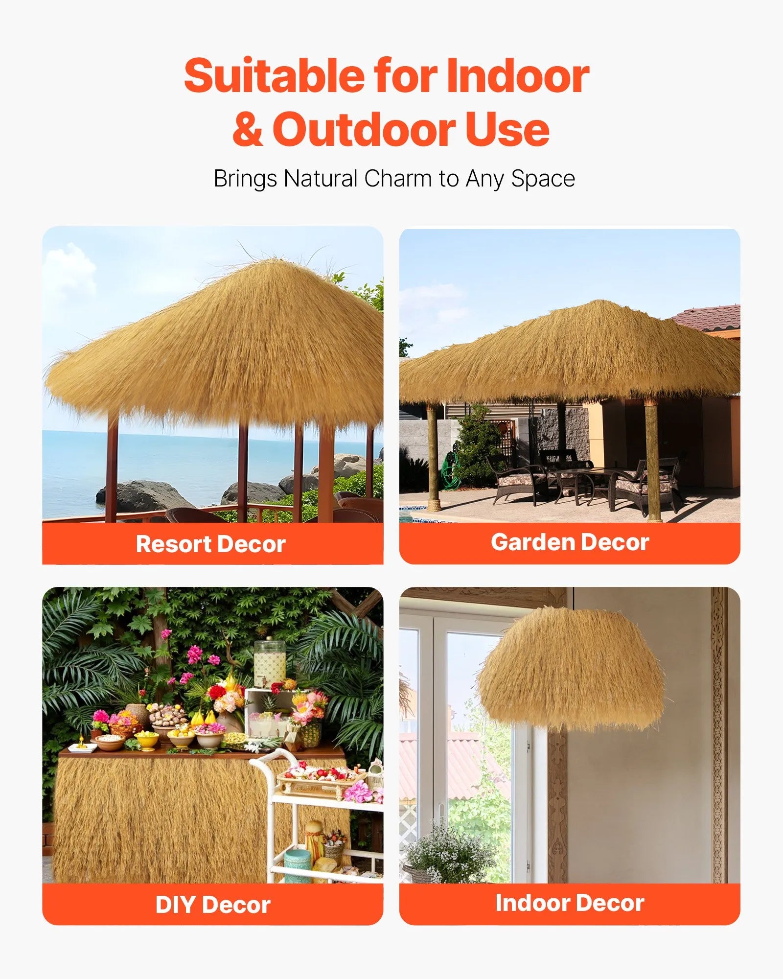 VEVOR Thatch Grass Roof Roll 1.6 x 19.7 ft Tiki Hut Bar Skirt Roof Party Décor
