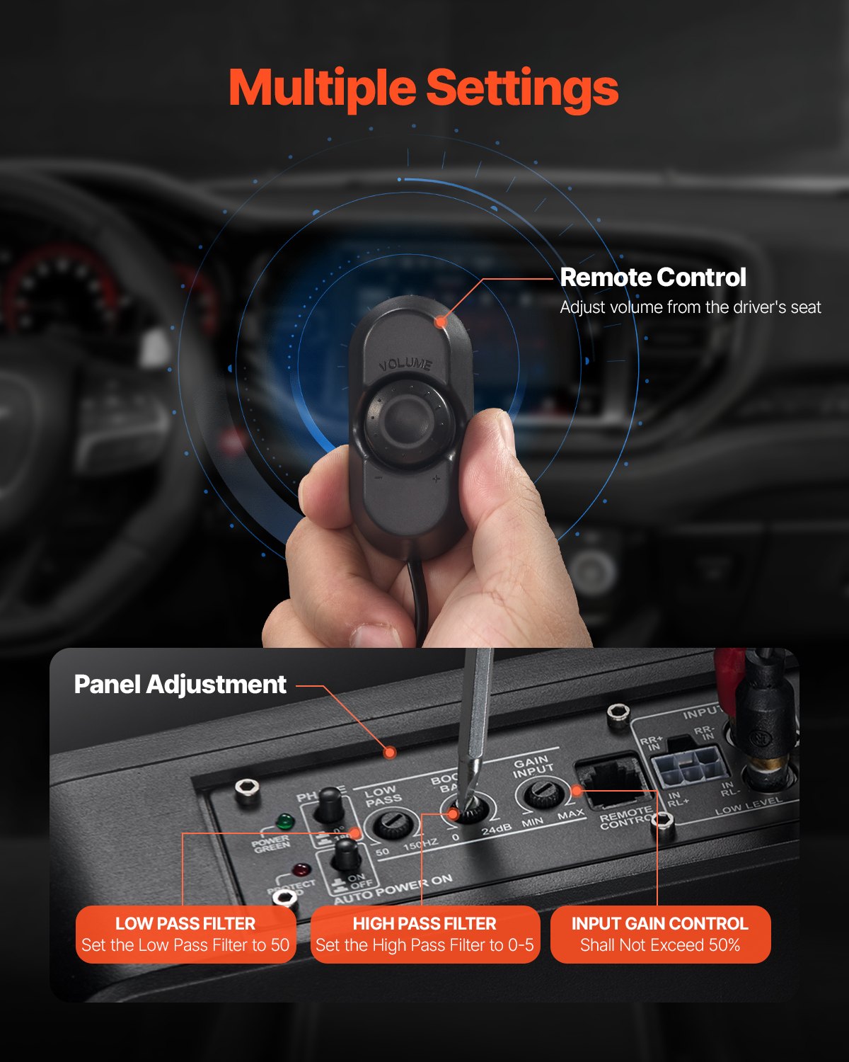 VEVOR 8" 240W Under Seat Car Subwoofer Slim Powered Car/Truck Subwoofer System 