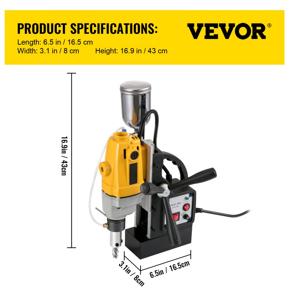 VEVOR MD40 1-1/2 in. Electric Magnetic Drill Press Drilling Machine with 11PC HSS Cutter Set Precise Annular Cutter Kit Compact Switchable Evolution 1100W Magnet Force 