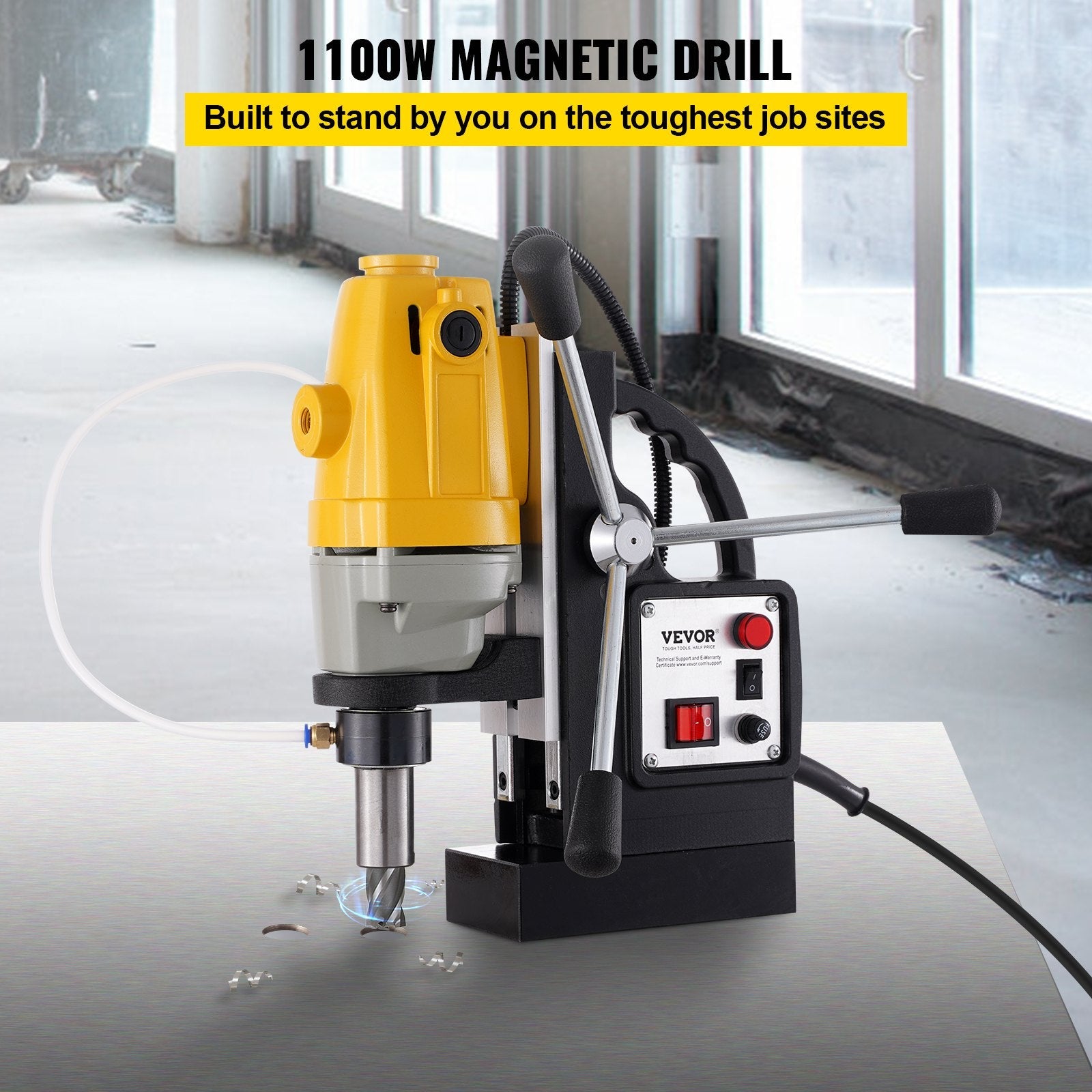VEVOR 1100W Magnetic Drill Press with 1-1/2 Inch (40mm) Boring Diameter MD40 Magnetic Drill Press Machine 2810 LBS Magnetic Force Magnetic Drilling System 670 RPM with 6 Pcs HSS Annular Cutter Kit 