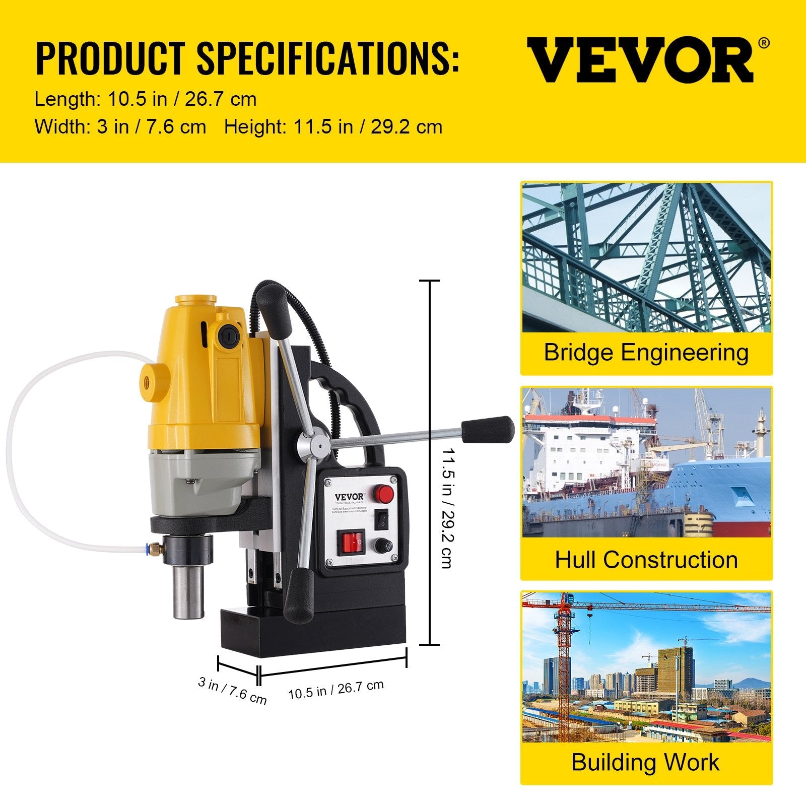 VEVOR 1100W Magnetic Drill Press with 1-1/2 Inch (40mm) Boring Diameter MD40 Magnetic Drill Press Machine 2810 LBS Magnetic Force Magnetic Drilling System 670 RPM with 6 Pcs HSS Annular Cutter Kit 