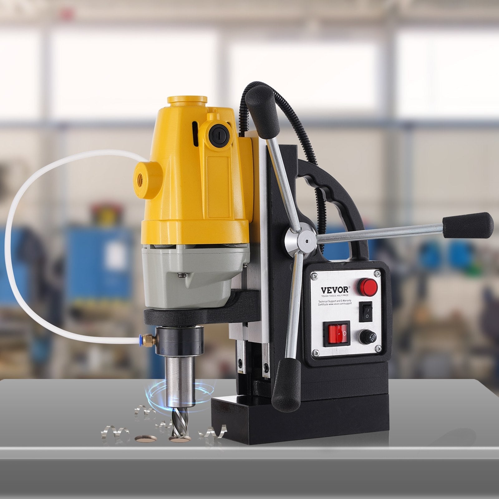 VEVOR 1100W Magnetic Drill Press with 1-1/2 Inch (40mm) Boring Diameter MD40 Magnetic Drill Press Machine 2810 LBS Magnetic Force Magnetic Drilling System 670 RPM with 6 Pcs HSS Annular Cutter Kit 