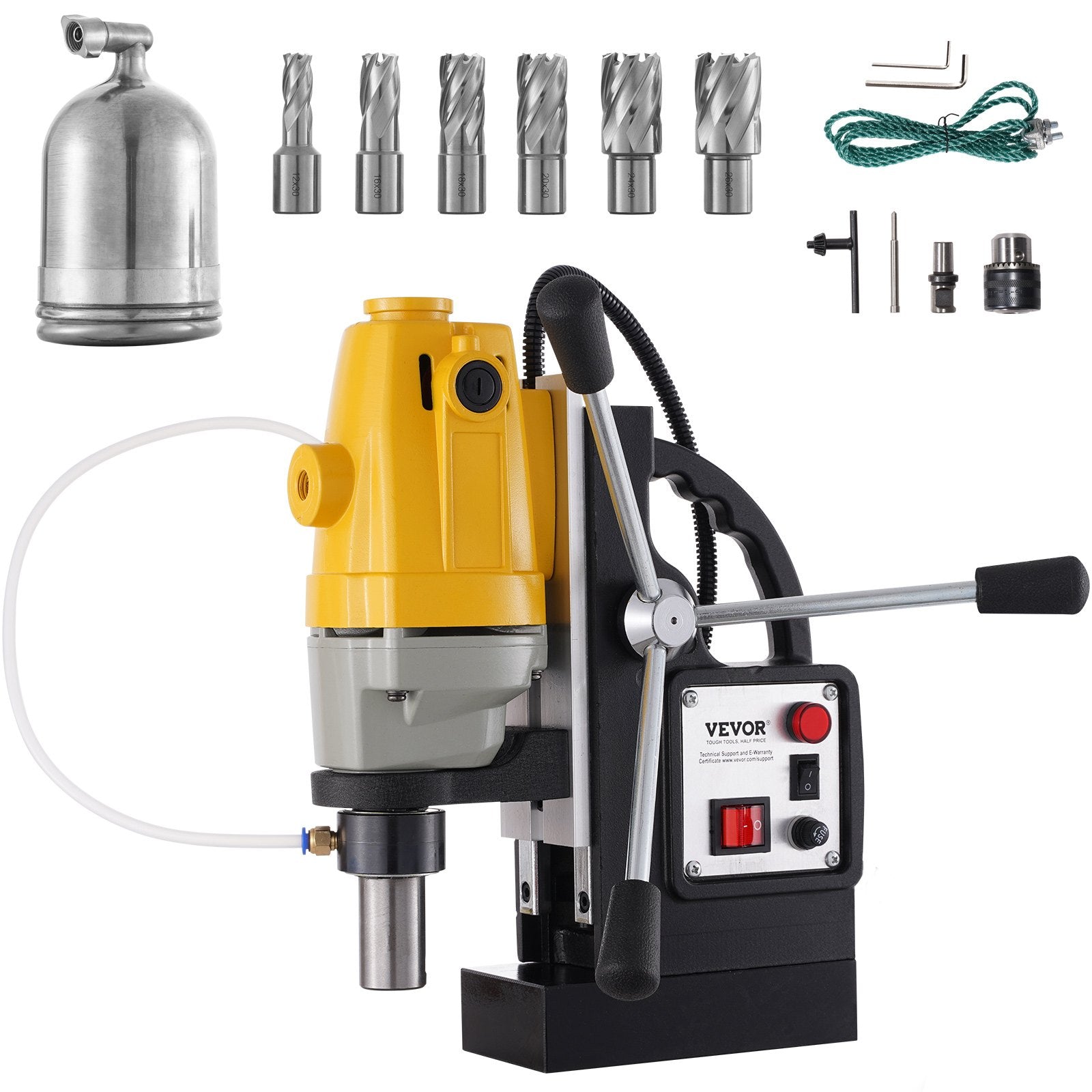 VEVOR 1100W Magnetic Drill Press with 1-1/2 Inch (40mm) Boring Diameter MD40 Magnetic Drill Press Machine 2810 LBS Magnetic Force Magnetic Drilling System 670 RPM with 6 Pcs HSS Annular Cutter Kit 