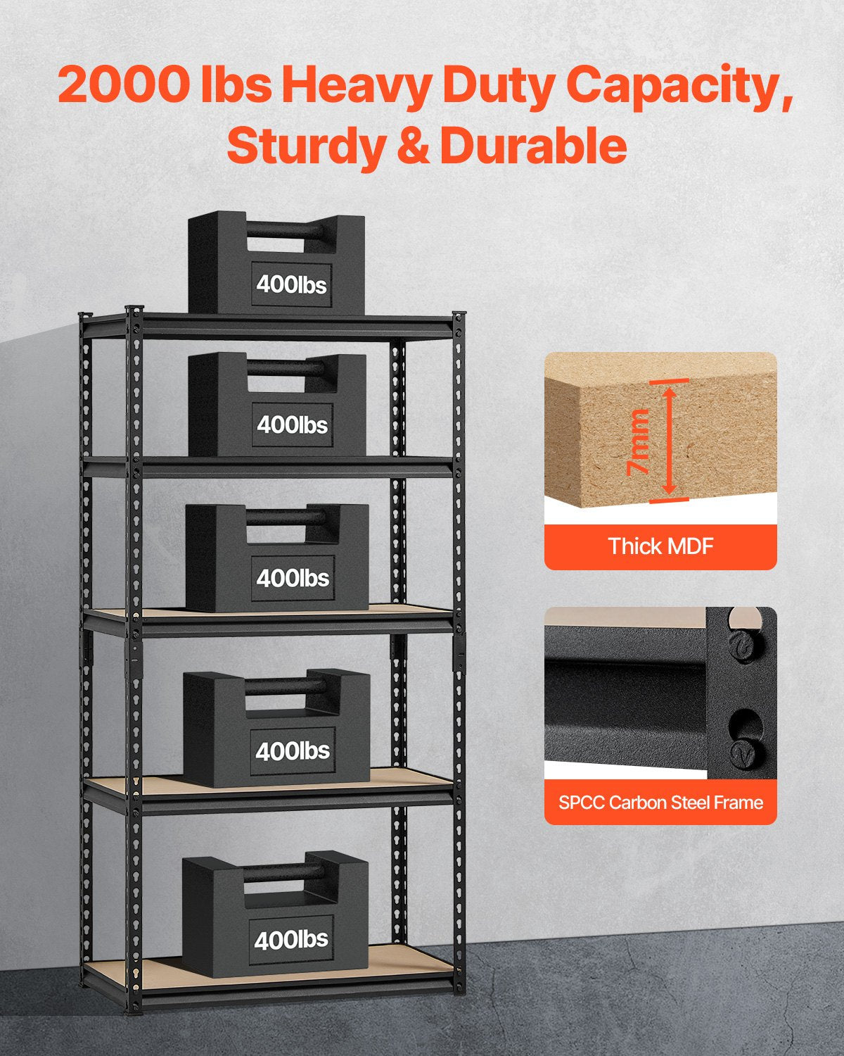 VEVOR Storage Shelves 16" D x 32" W x 62.8" H 5-tier Garage Storage Shelving 