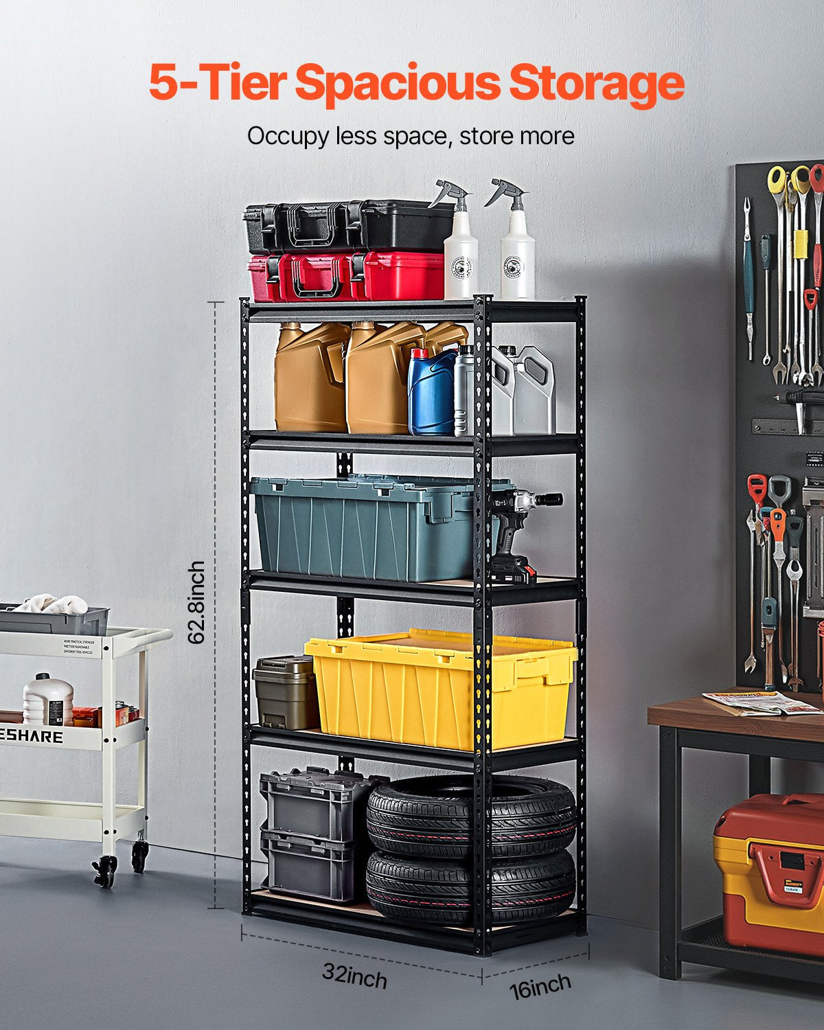 VEVOR Storage Shelves 16" D x 32" W x 62.8" H 5-tier Garage Storage Shelving 