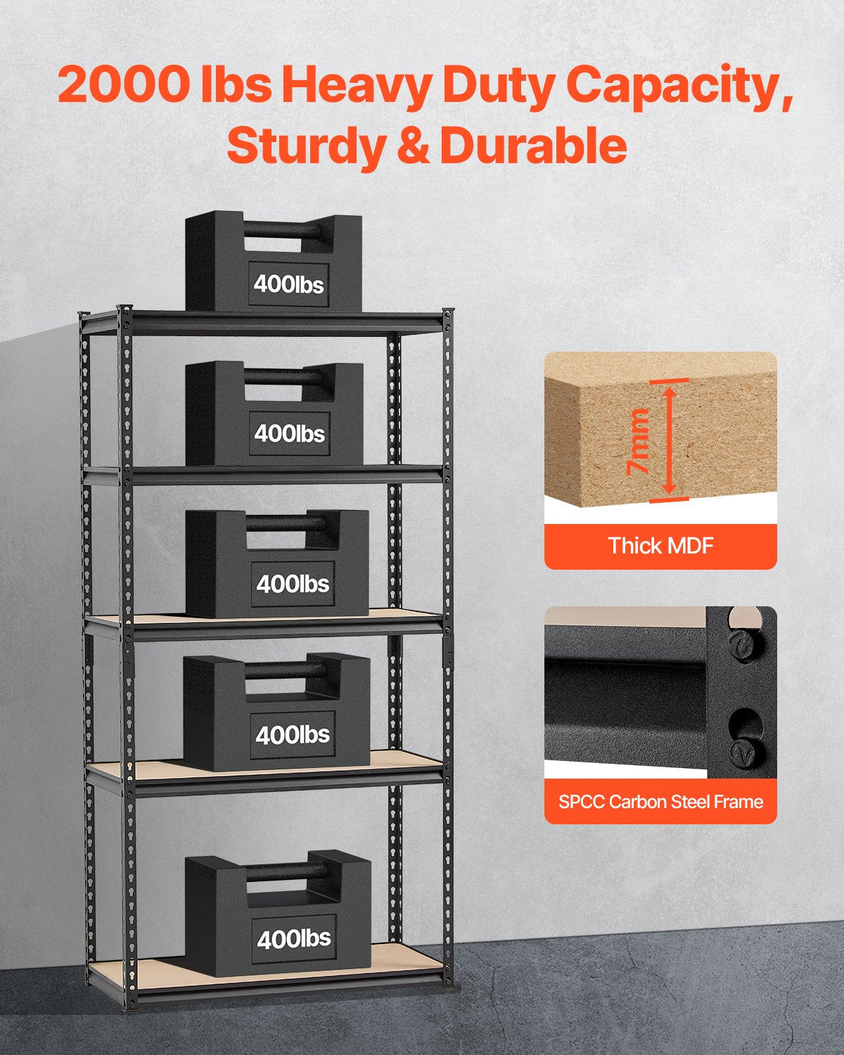 VEVOR Storage Shelves 16" D x 36" W x 71.4" H 5-tier Garage Storage Shelving 
