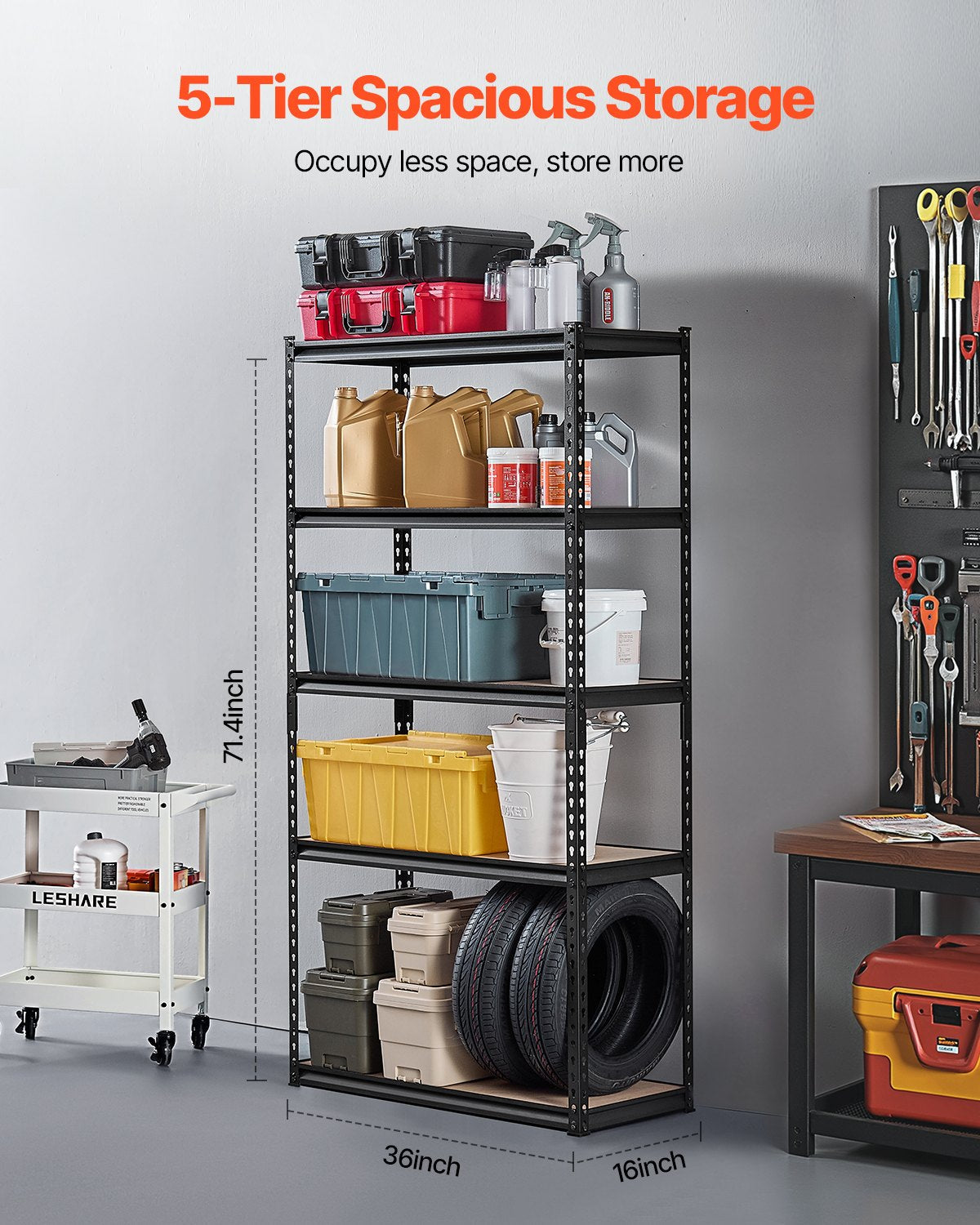 VEVOR Storage Shelves 16" D x 36" W x 71.4" H 5-tier Garage Storage Shelving 