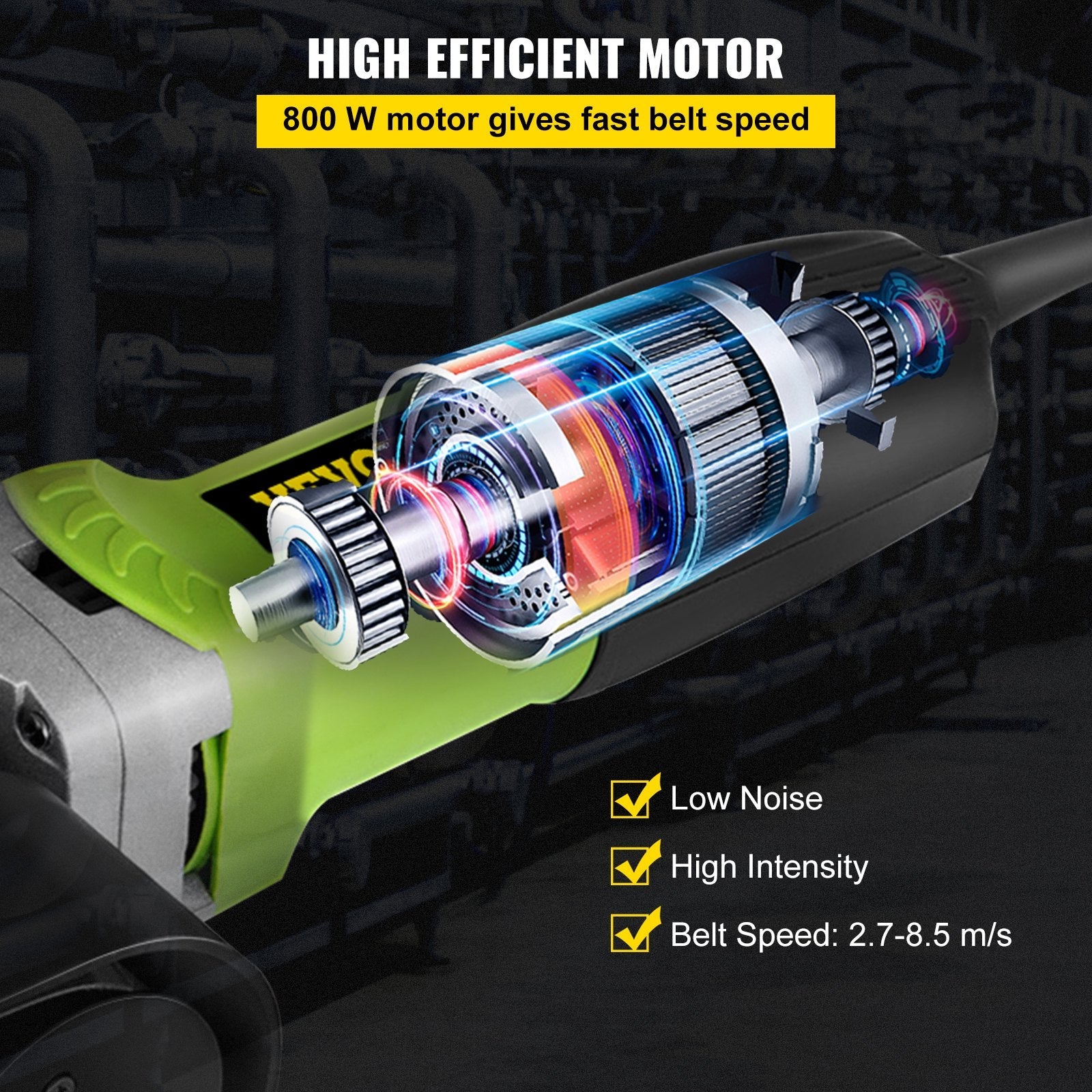 VEVOR Pipe Tube Polisher Sander 7\"/180 mm Max Pipe Diameter,Sander Polisher Grinder 110V 800W,Professional Belt Sander Grinding Machine 6 Speeds Adjustable,for Burnishing Finishing Stainless Steel 