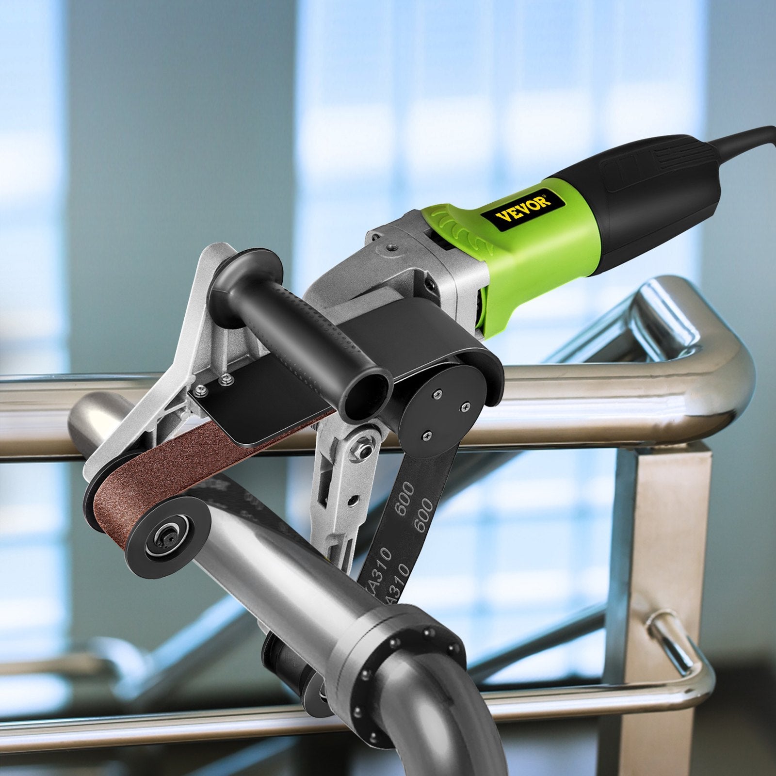 VEVOR Pipe Tube Polisher Sander 7\"/180 mm Max Pipe Diameter,Sander Polisher Grinder 110V 800W,Professional Belt Sander Grinding Machine 6 Speeds Adjustable,for Burnishing Finishing Stainless Steel 