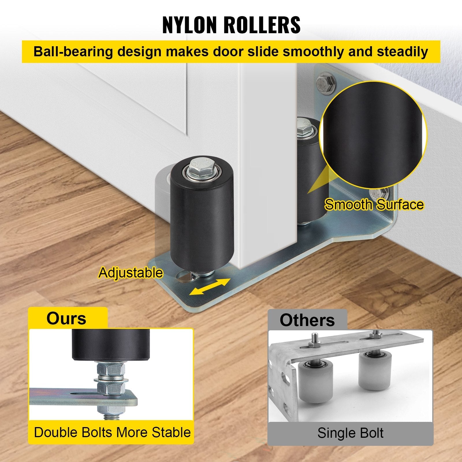 Slide Gate Guide Rollers 3" L Bracket Black Hard Nylon For Sliding Rolling Gate 