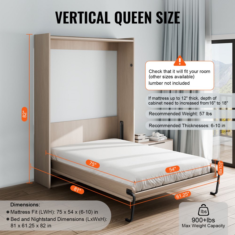 VEVOR Murphy Bed Kit Full Size Vertical Deluxe DIY Wall Bed Hardware Folding 