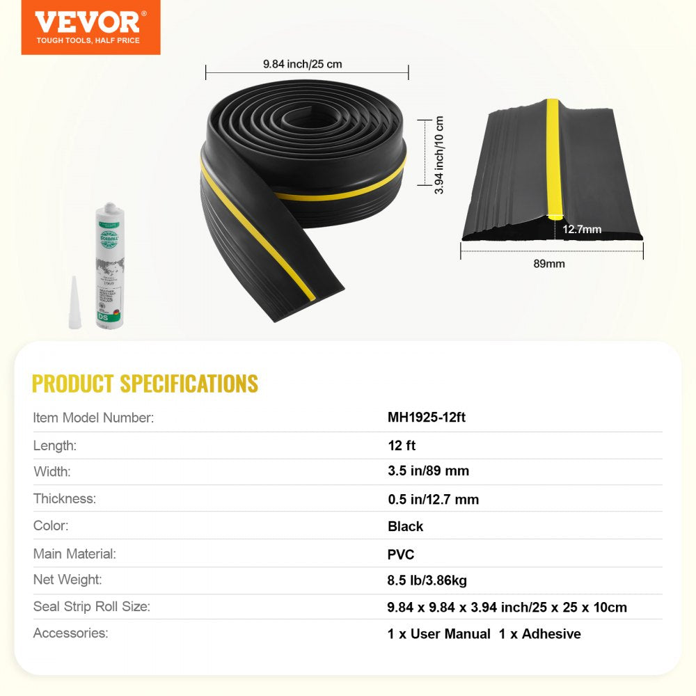 VEVOR Garage Door Threshold Seal Strip 12 FT Universal Bottom Waterproof PVC 