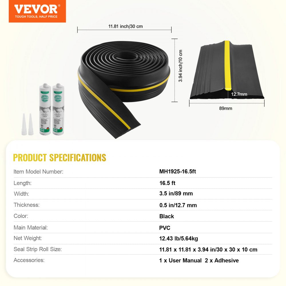 VEVOR Garage Door Threshold Seal Strip 16.5 FT Universal Bottom Waterproof PVC 