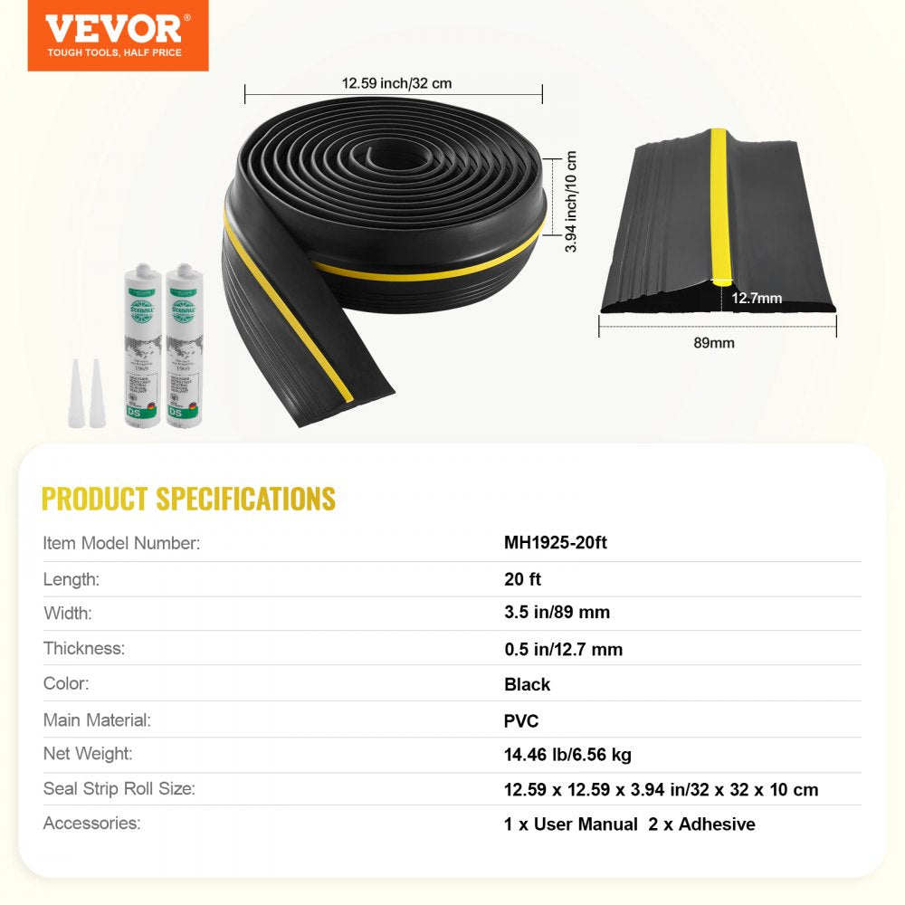 VEVOR Garage Door Threshold Seal Strip 20 FT Universal Bottom Waterproof PVC 