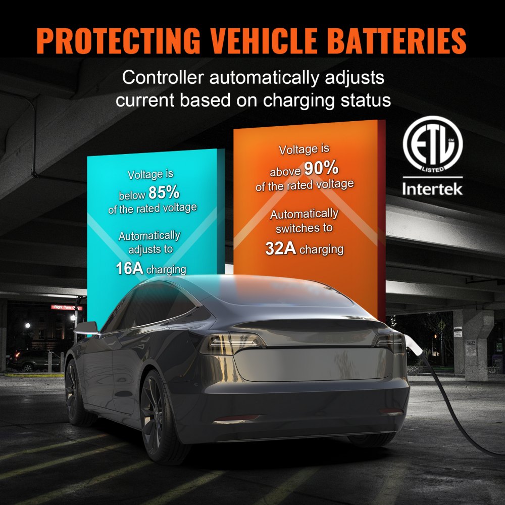 VEVOR Level 2 Portable EV Charger, 32 Amp 240V, Electric Vehicle Charger with 28 ft Charging Cable NEMA 10-30P Plug, 16/20/24/32A Adjustable Current Plug-in Home EV Charging Station for SAE J1772 EVs 