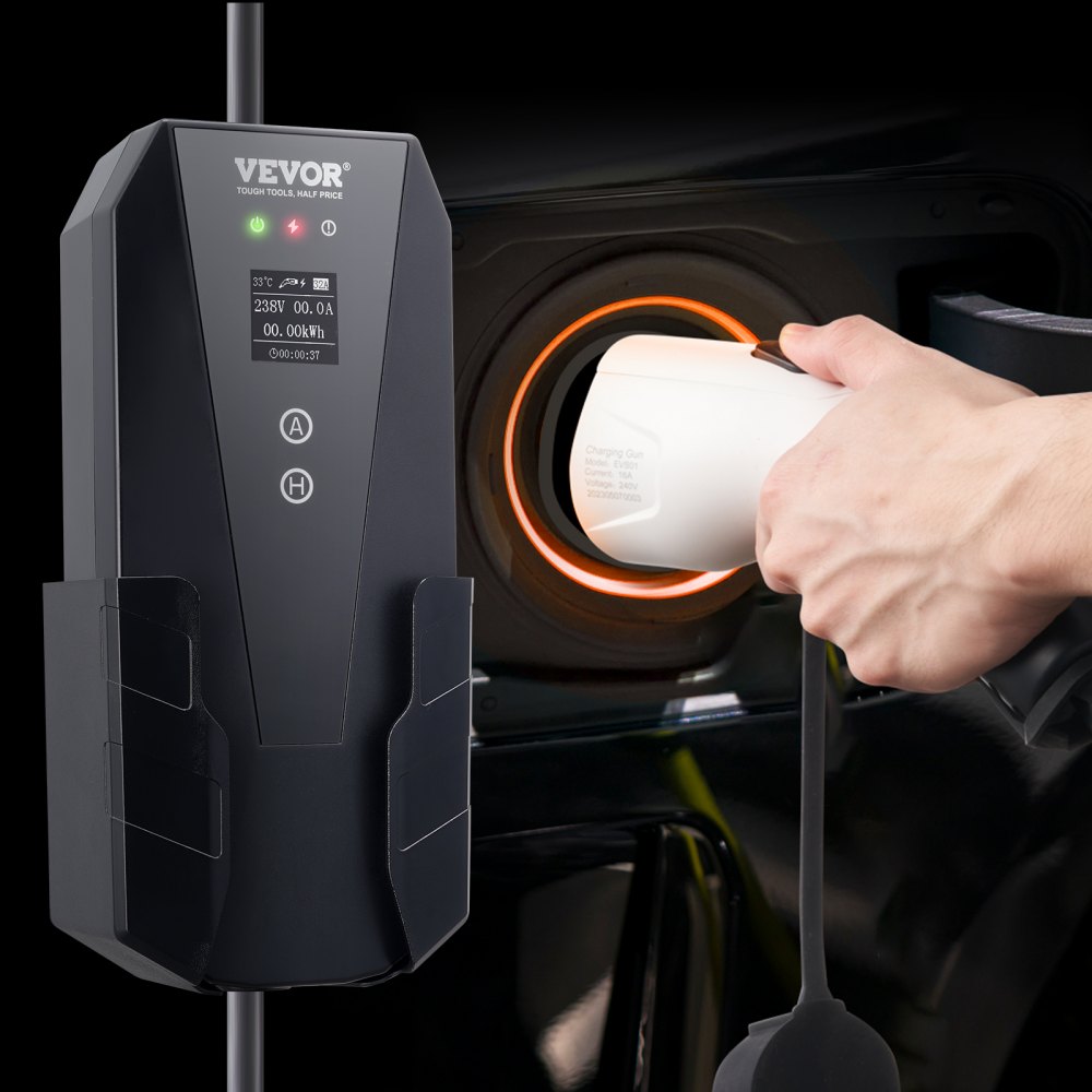 VEVOR Level 2 Portable EV Charger, 32 Amp 240V, Electric Vehicle Charger with 28 ft Charging Cable NEMA 10-30P Plug, 16/20/24/32A Adjustable Current Plug-in Home EV Charging Station for SAE J1772 EVs 
