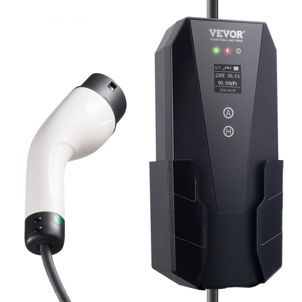 VEVOR Level 2 Portable EV Charger, 32 Amp 240V, Electric Vehicle Charger with 28 ft Charging Cable NEMA 10-30P Plug, 16/20/24/32A Adjustable Current Plug-in Home EV Charging Station for SAE J1772 EVs 