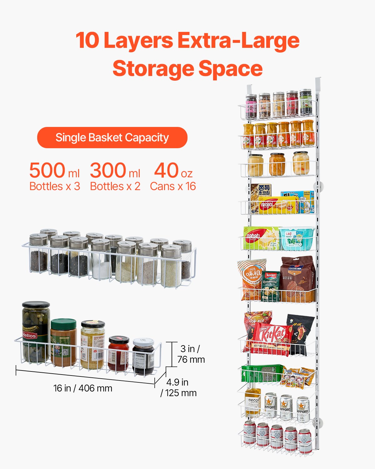 VEVOR 10-Tier Over the Door Pantry Organizer Hanging Storage Rack Adjustable 