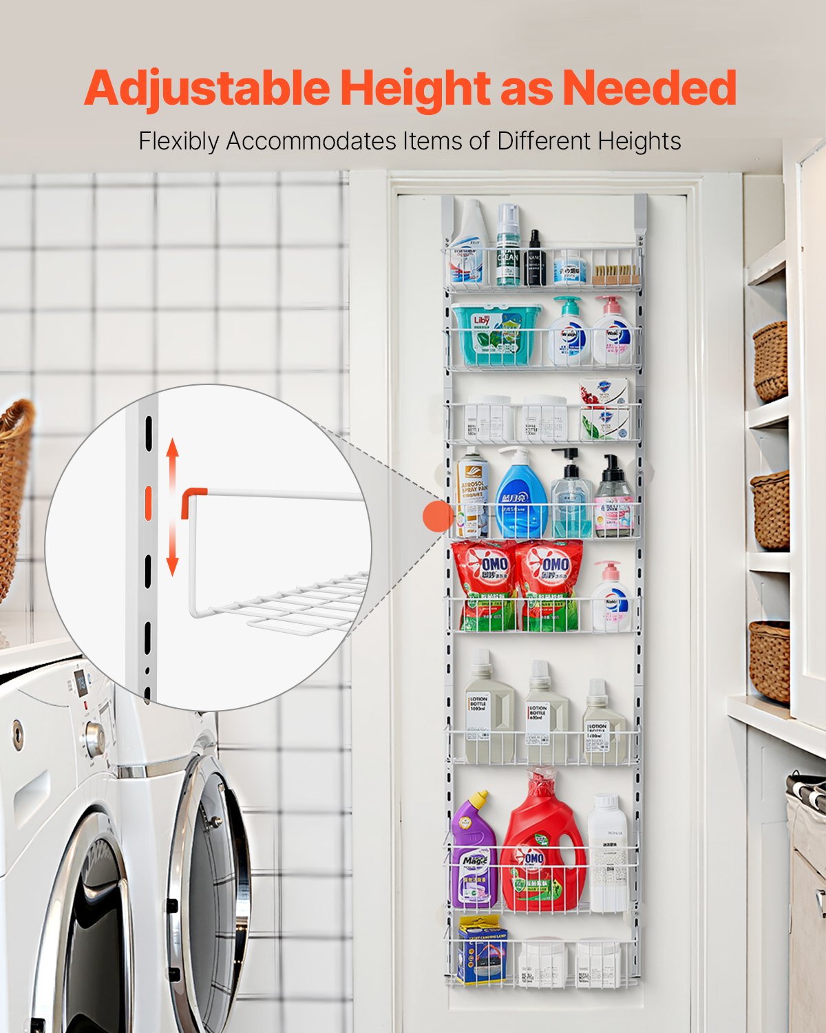 VEVOR 8-Tier Over the Door Pantry Organizer Hanging Storage Rack Adjustable 