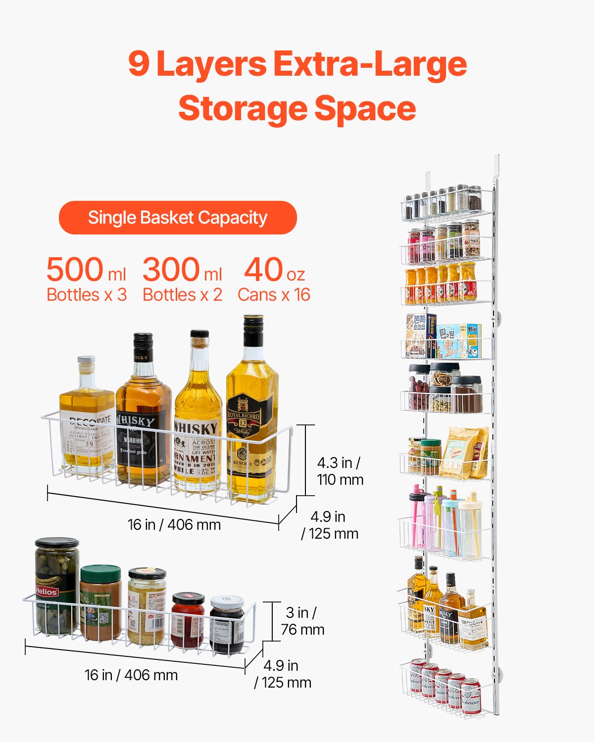 VEVOR 9-Tier Over the Door Pantry Organizer Hanging Storage Rack Adjustable 