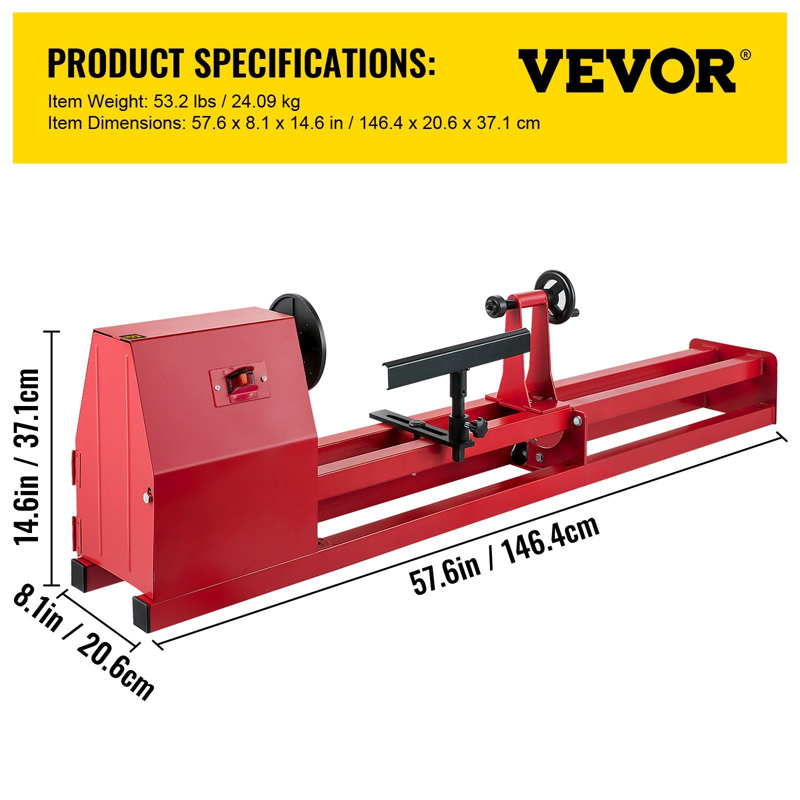 VEVOR Wood Lathe 14" x 40", Power Wood Turning Lathe 1/2HP 4 Speed 1100/1600/2300/3400RPM, Benchtop Wood Lathe with 3 Chisels Perfect for High Speed Sanding and Polishing of Finished Work 