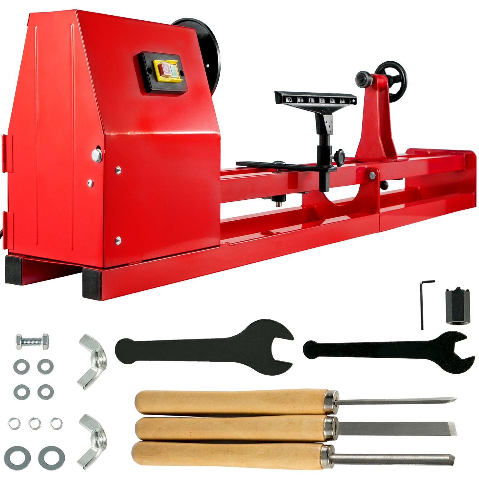 VEVOR Wood Lathe 14" x 40", Power Wood Turning Lathe 1/2HP 4 Speed 1100/1600/2300/3400RPM, Benchtop Wood Lathe with 3 Chisels Perfect for High Speed Sanding and Polishing of Finished Work 