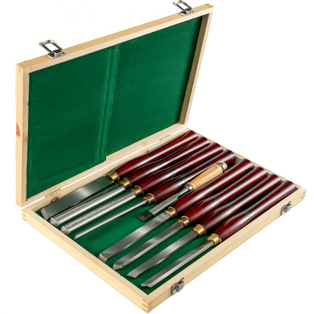 VEVOR Woodworking Lathe Chisel Set 8 Piece Set Lathe Chisel HSS Steel Blades Wood Turning Tools Wooden Case for Storage  for Wood Carving Root Carving Furniture Carving Lathes Red 