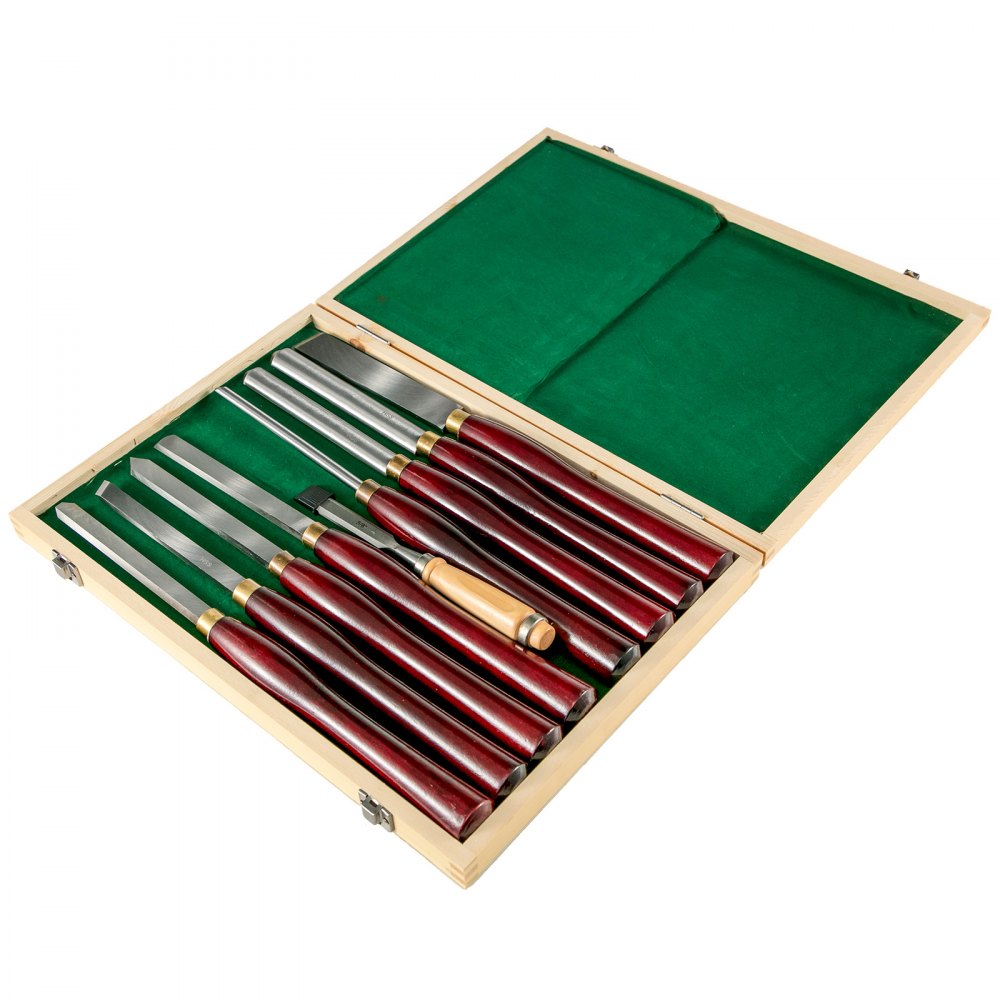 VEVOR Woodworking Lathe Chisel Set 8 Piece Set Lathe Chisel HSS Steel Blades Wood Turning Tools Wooden Case for Storage  for Wood Carving Root Carving Furniture Carving Lathes Red 