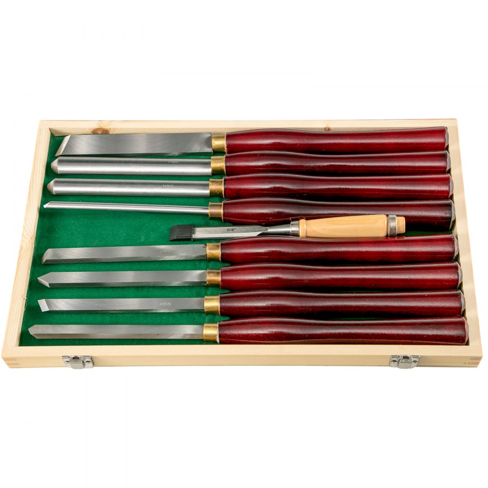 VEVOR Woodworking Lathe Chisel Set 8 Piece Set Lathe Chisel HSS Steel Blades Wood Turning Tools Wooden Case for Storage  for Wood Carving Root Carving Furniture Carving Lathes Red 