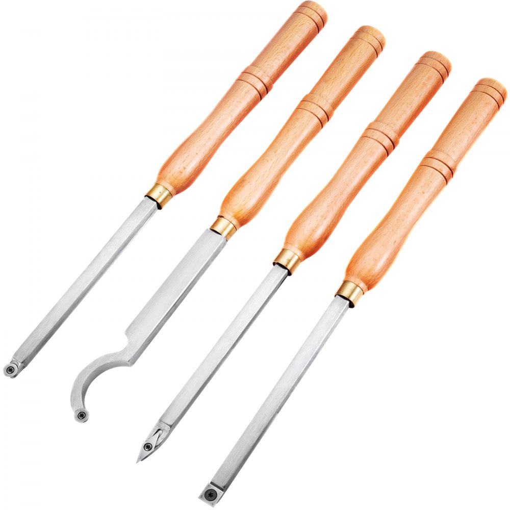 VEVOR Wood Turning Tools for Lathe 4 PCS Set, Carbide Lathe Tools with Diamond Shape, Round, Square Cutters, Turning Lathe Chisels with Comfortable Grip Handles Lathe Tools for Craft DIY Hobbyists 