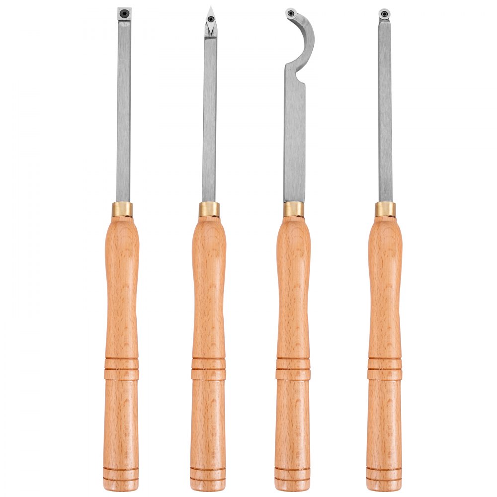VEVOR Wood Turning Tools for Lathe 4 PCS Set, Carbide Lathe Tools with Diamond Shape, Round, Square Cutters, Turning Lathe Chisels with Comfortable Grip Handles Lathe Tools for Craft DIY Hobbyists 