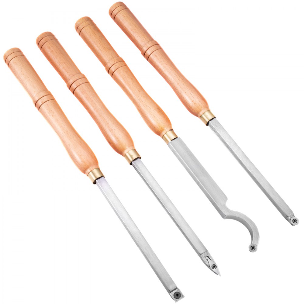 VEVOR Wood Turning Tools for Lathe 4 PCS Set, Carbide Lathe Tools with Diamond Shape, Round, Square Cutters, Turning Lathe Chisels with Comfortable Grip Handles Lathe Tools for Craft DIY Hobbyists 