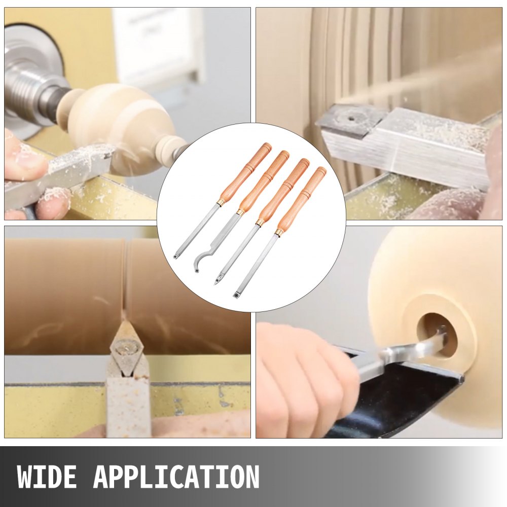 VEVOR Wood Turning Tools for Lathe 4 PCS Set, Carbide Lathe Tools with Diamond Shape, Round, Square Cutters, Turning Lathe Chisels with Comfortable Grip Handles Lathe Tools for Craft DIY Hobbyists 