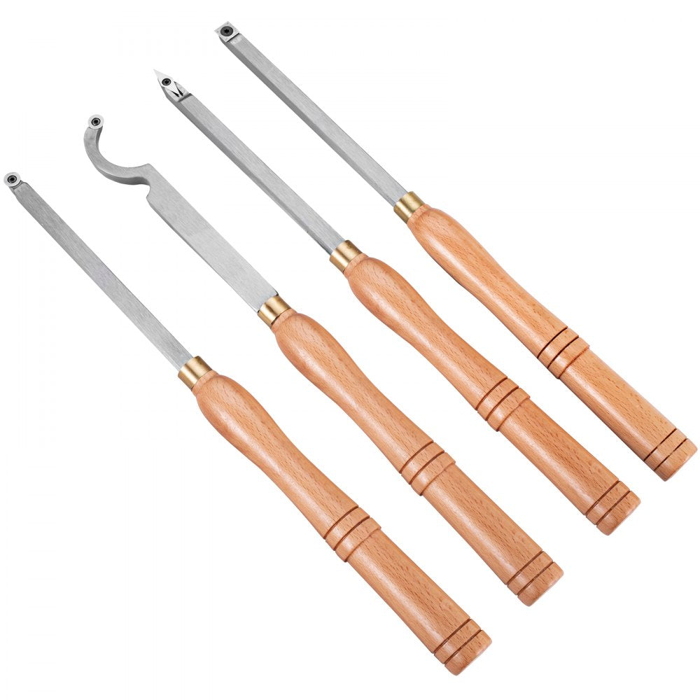 VEVOR Wood Turning Tools for Lathe 4 PCS Set, Carbide Lathe Tools with Diamond Shape, Round, Square Cutters, Turning Lathe Chisels with Comfortable Grip Handles Lathe Tools for Craft DIY Hobbyists 