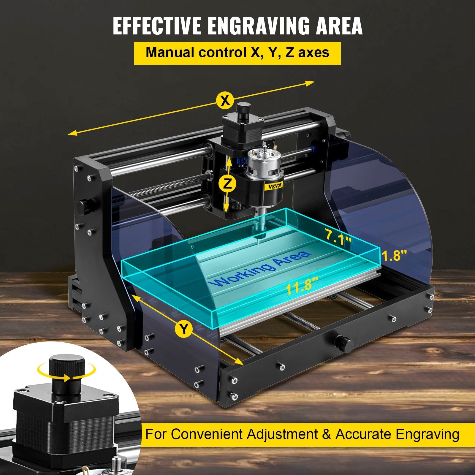 VEVOR CNC Router Machine 3018 CNC 3018-PRO 3 Axis PCB Milling Machine Wood Router Engraver GRBL Control DIY Engraving CNC Machine with Offline Controller and ER11 and 5mm Extension Rod(300x180x45mm) 